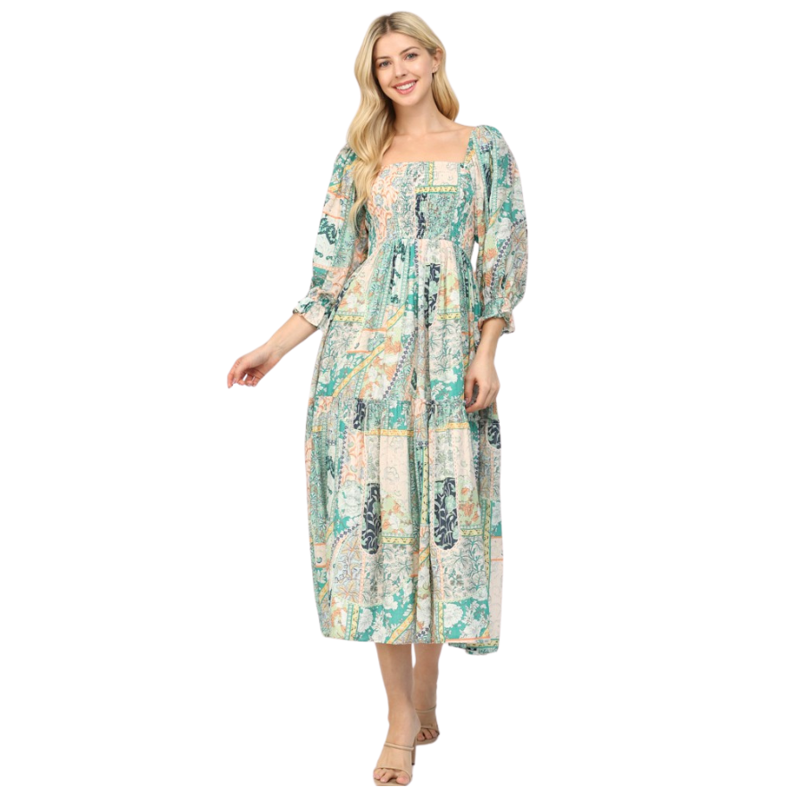 FLORAL TIERED MIDI DRESS