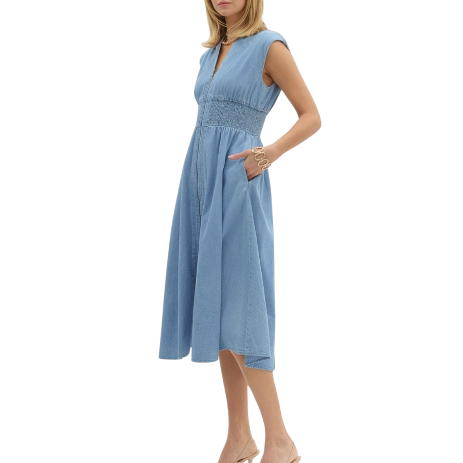 Sleeveless Zip Front Dress Lt Blue