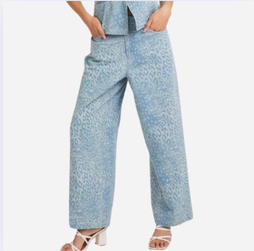 Animal Print Denim Pants Leopard