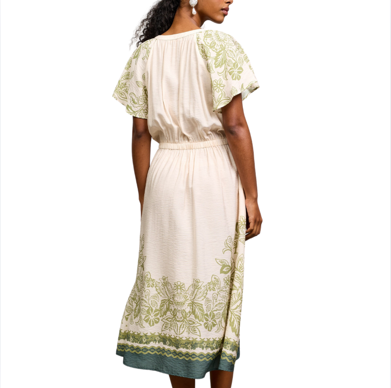 BORDER PRINT BUTTON FRONT DRESS